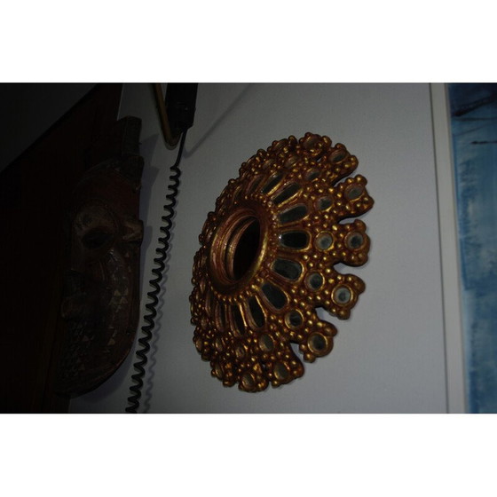 Image 1 of Vintage multi-faceted witch mirror in gilded wood, 1950