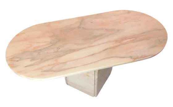 Image 1 of Italian Oval Pink Marble Coffee Table 1970-80