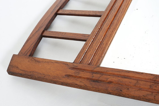 Image 1 of Espejo Art Déco de madera maciza con espejo tallado en facetas, década de 1930