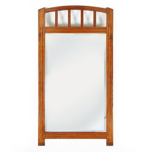 Art Deco Mirror In Solid Wood With Facet Cut Mirror, 1930S