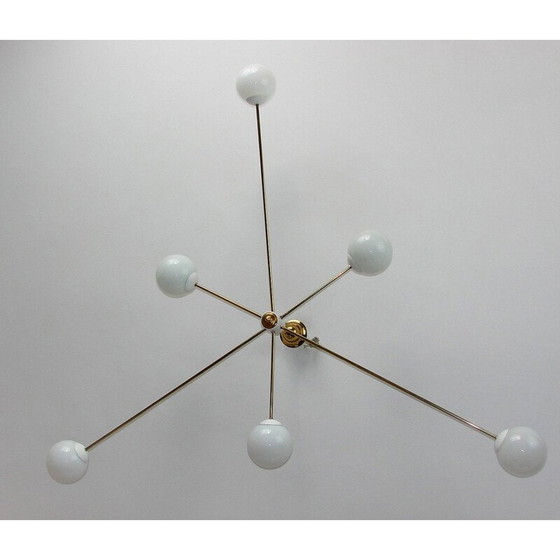 Image 1 of Lampadario vintage in ottone e vetro, 1960