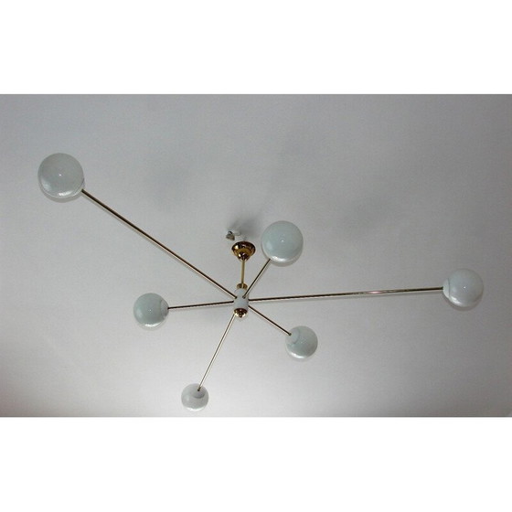 Image 1 of Lampadario vintage in ottone e vetro, 1960