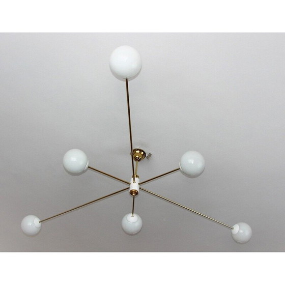 Image 1 of Lampadario vintage in ottone e vetro, 1960