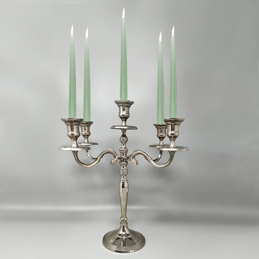 1950s Stunning Candelabra for Five Candles in Stainless Steel. Handmade. Made in Italy