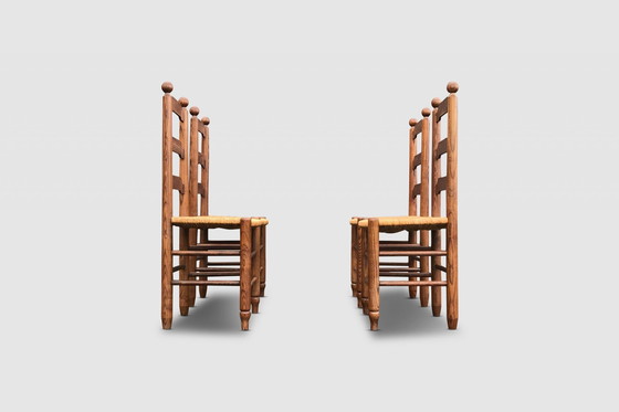 Image 1 of Oak And Cane Chairs Georges Robert France 1950S