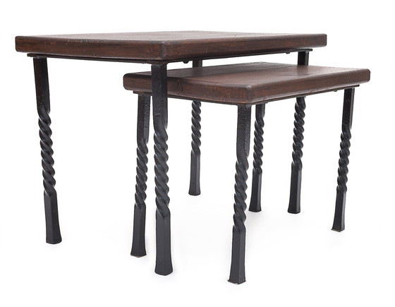 Image 1 of Pair Of Solid Oak Nesting Tables