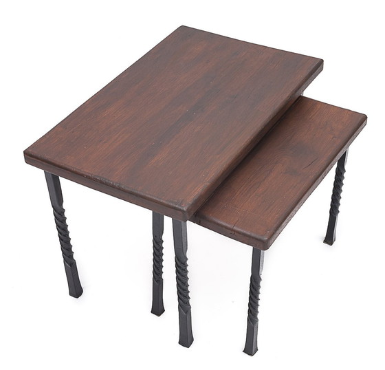 Image 1 of Pair Of Solid Oak Nesting Tables