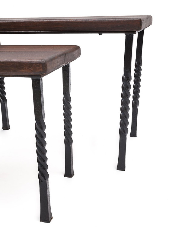 Image 1 of Pair Of Solid Oak Nesting Tables
