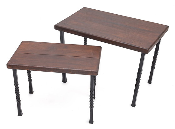 Image 1 of Pair Of Solid Oak Nesting Tables