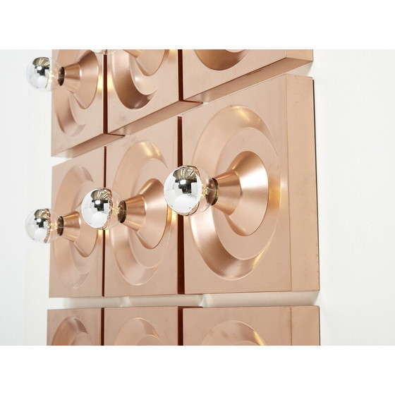 Image 1 of Set of 9 vintage copper wall lamp by Klaus Hempel for Kaiser Leuchten, Germany 1970