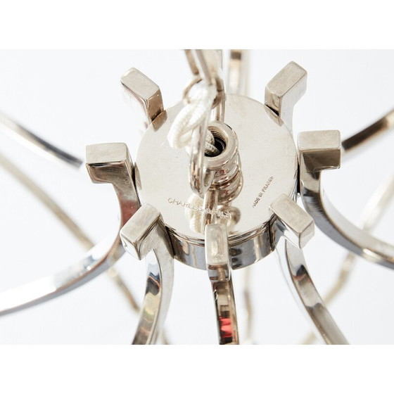Image 1 of Vintage nickel-plated metal chandelier with 8 arms for La Maison Charles, 1960