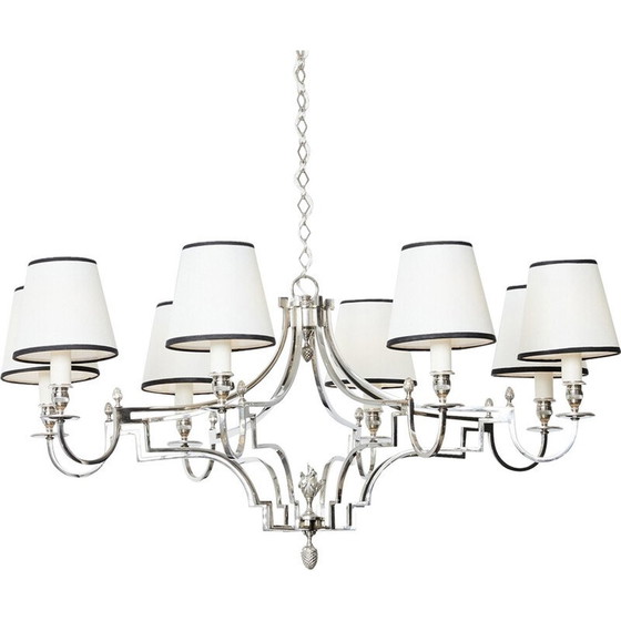 Image 1 of Vintage nickel-plated metal chandelier with 8 arms for La Maison Charles, 1960