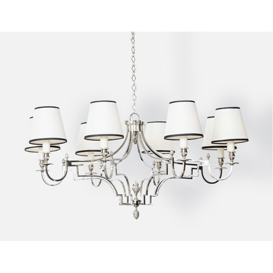 Image 1 of Vintage nickel-plated metal chandelier with 8 arms for La Maison Charles, 1960