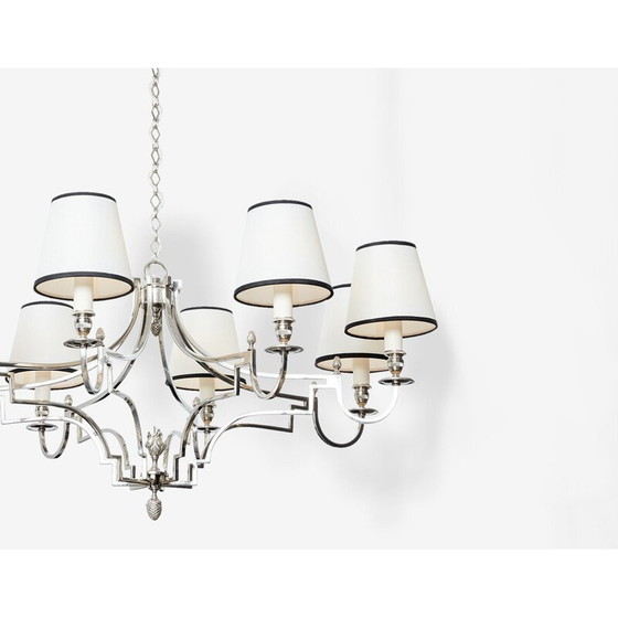 Image 1 of Vintage nickel-plated metal chandelier with 8 arms for La Maison Charles, 1960