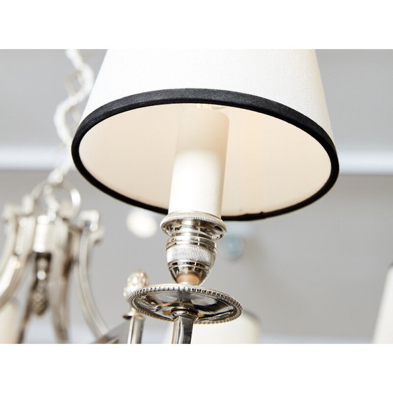 Image 1 of Vintage nickel-plated metal chandelier with 8 arms for La Maison Charles, 1960