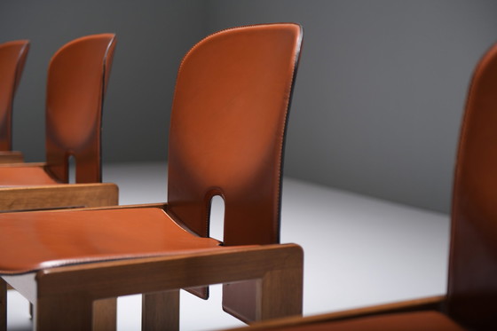 Image 1 of 121 Dining Chairs (4)  walnut & brown leather by Afra & Tobia Scarpa - Cassina