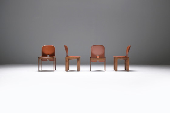 Image 1 of 121 Dining Chairs (4)  walnut & brown leather by Afra & Tobia Scarpa - Cassina