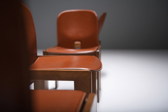 Image 1 of 121 Dining Chairs (4)  walnut & brown leather by Afra & Tobia Scarpa - Cassina