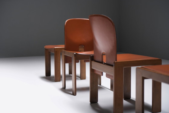 Image 1 of 121 Dining Chairs (4)  walnut & brown leather by Afra & Tobia Scarpa - Cassina