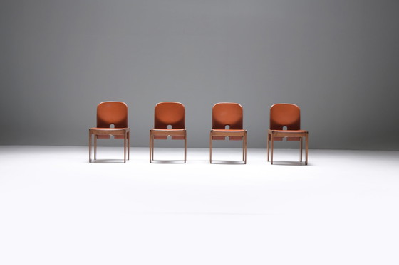 Image 1 of 121 Dining Chairs (4)  walnut & brown leather by Afra & Tobia Scarpa - Cassina