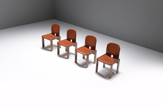 Image 1 of 121 Dining Chairs (4)  walnut & brown leather by Afra & Tobia Scarpa - Cassina