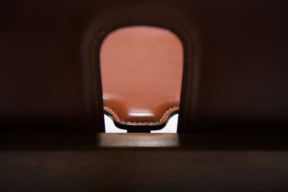 Image 1 of 121 Dining Chairs (4)  walnut & brown leather by Afra & Tobia Scarpa - Cassina