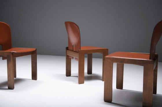 Image 1 of 121 Dining Chairs (4)  walnut & brown leather by Afra & Tobia Scarpa - Cassina