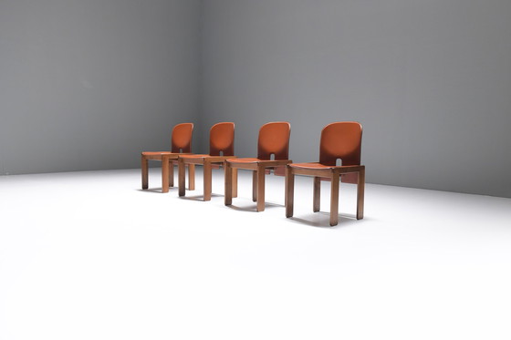 Image 1 of 121 Dining Chairs (4)  walnut & brown leather by Afra & Tobia Scarpa - Cassina