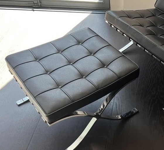 Image 1 of Knoll Set Barcelona New-Never Used Black Leather Design L. Mies Van Der Rohe And Lilly Reich 1929