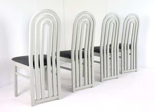 Set Of 4 Eighties Chairs 'Meern' Vintage New Upholstery