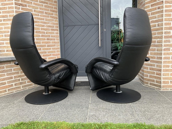 Image 1 of 2x Black leather Jori Yoga recliners in top condition! Medi Mono-move