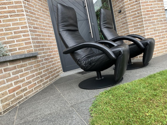 Image 1 of 2x Black leather Jori Yoga recliners in top condition! Medi Mono-move