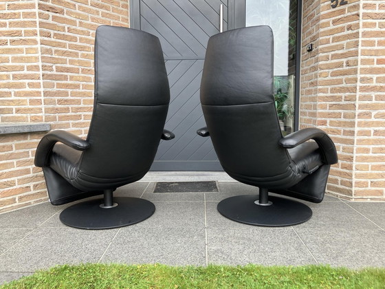 Image 1 of 2x Black leather Jori Yoga recliners in top condition! Medi Mono-move