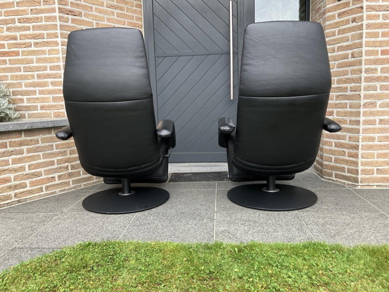 Image 1 of 2x Black leather Jori Yoga recliners in top condition! Medi Mono-move