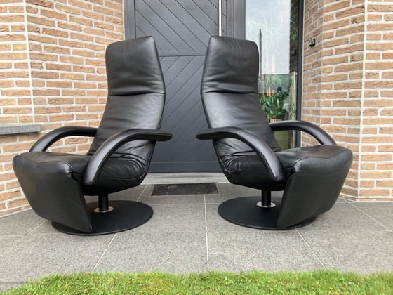 Image 1 of 2x Black leather Jori Yoga recliners in top condition! Medi Mono-move