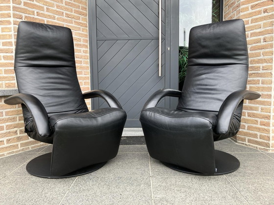 Image 1 of 2x Black leather Jori Yoga recliners in top condition! Medi Mono-move