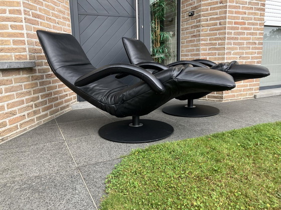 Image 1 of 2x Black leather Jori Yoga recliners in top condition! Medi Mono-move