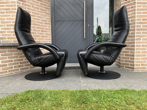 Image 1 of 2x Black leather Jori Yoga recliners in top condition! Medi Mono-move