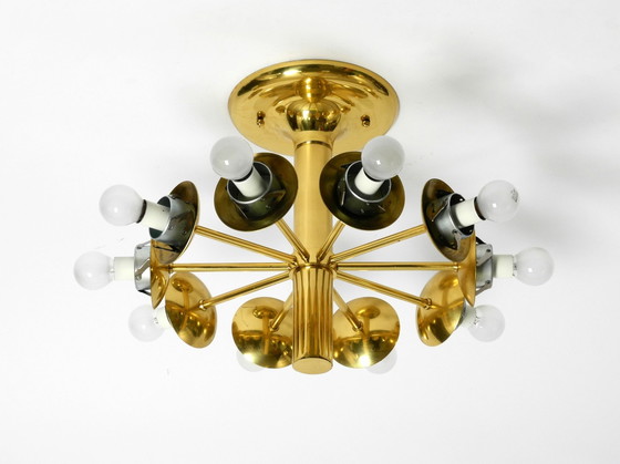 Image 1 of Bellissima lampada da soffitto in ottone stile Space Age degli anni '60 con 10 sfere di vetro di Kaiser Leuchten