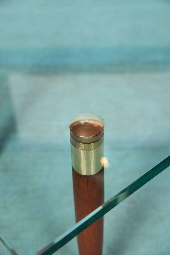 Image 1 of Vintage coffee table glass teak brass, midmod coffee table