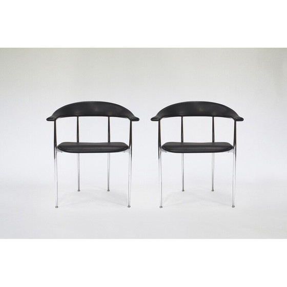 Image 1 of Pair of vintage armchairs in chromed steel and rubber by Giancarlo Vegni for Fasem, Italy 1980