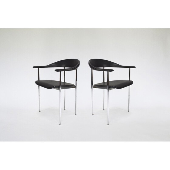 Image 1 of Pair of vintage armchairs in chromed steel and rubber by Giancarlo Vegni for Fasem, Italy 1980