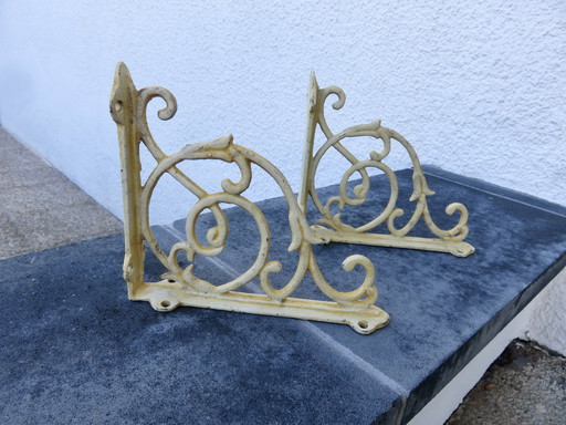 Pair Of Squares, Shelf Supports, Cast Iron, Art Deco, France, 19th C.