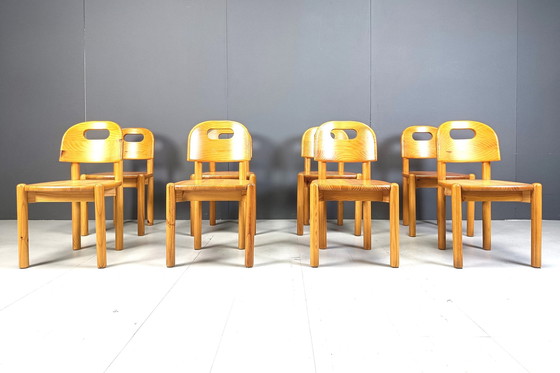 Image 1 of Vintage Pine Wood Dining Chairs - 1980S - Set Of 8