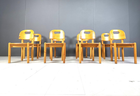 Image 1 of Vintage Pine Wood Dining Chairs - 1980S - Set Of 8