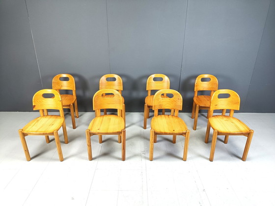 Image 1 of Vintage Pine Wood Dining Chairs - 1980S - Set Of 8