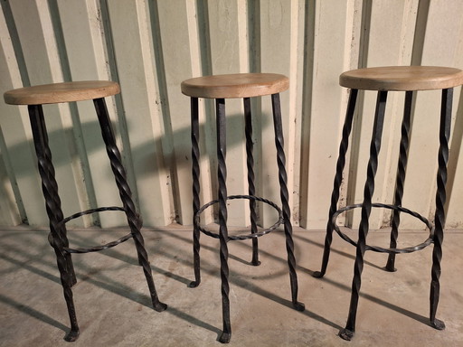 3× Brutalist Barstool Stool Industrial Wrought Iron