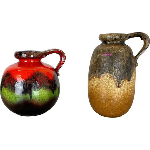Par de jarrones vintage de cerámica de lava gruesa de Scheurich, Alemania, década de 1970