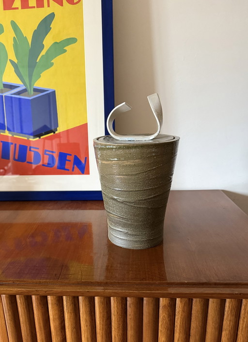 Vaso artistico in ceramica verde scuro in stile Mid-Century Modern, Gabriele Bucci, Italia, ca. 2000