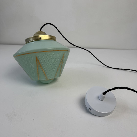 Image 1 of Lampada a sospensione antica blu-verde, vintage, anni '50